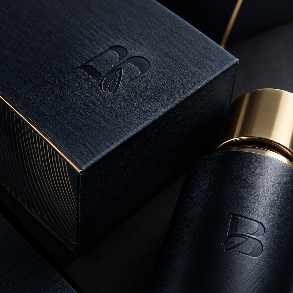 Close-up product detail photography of textured packaging and material finishes with controlled highlights and shadow depth